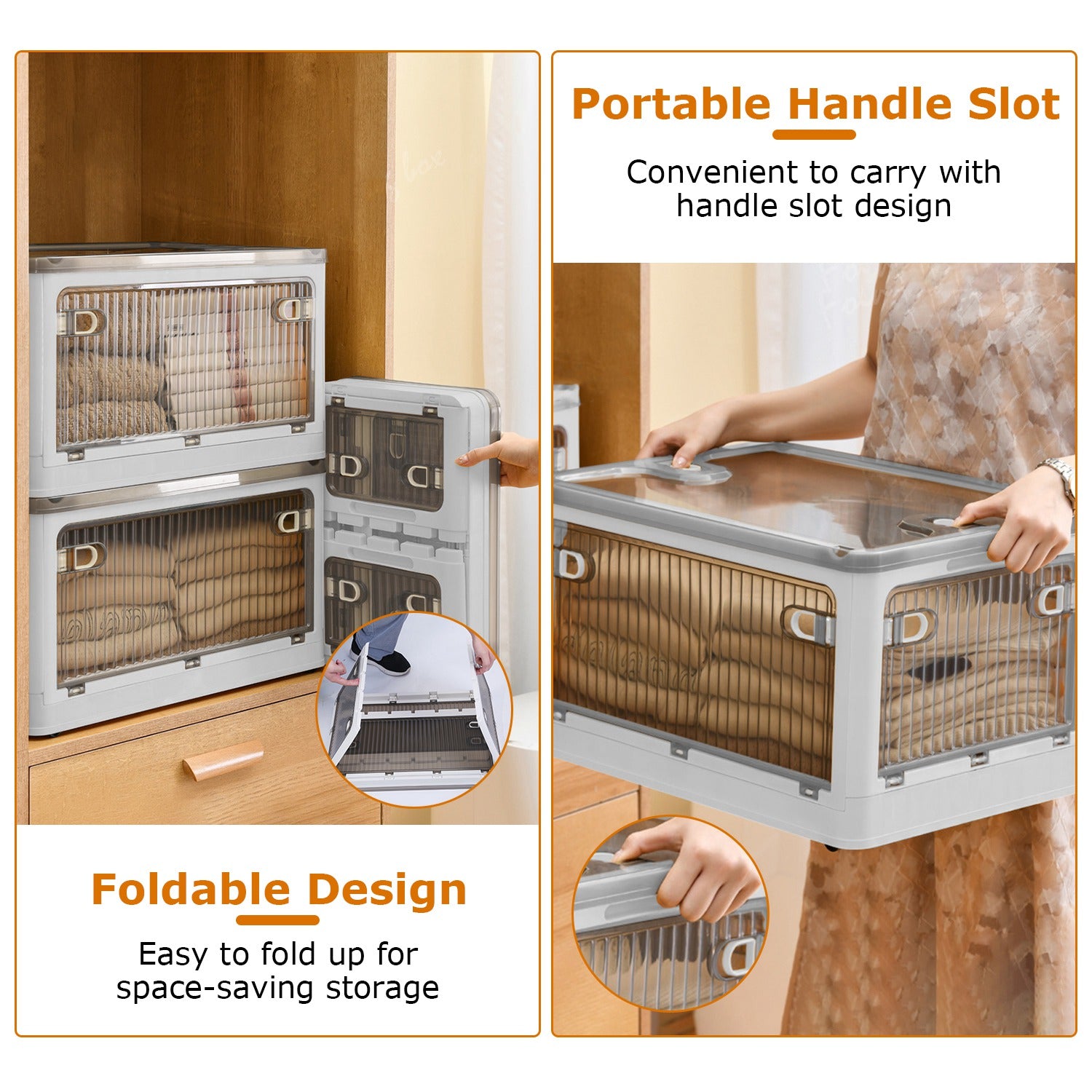 1Pc 70QT 66L Foldable Storage Bins With Lid 4 Doors Collapsible Stackable Closet Organizer Containers With Lock 4Pcs Wheels