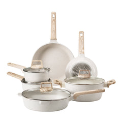17 Piece Pots And Pans Set Granite Nonstick Kitchen Cookware Induction White