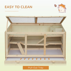 45" Extra Large Wooden Hamster Cage, 3-Layer Rat Cage with Opening Roof, PVC Window, Small Animal Habitat for Gerbil, Dwarf & Syrian Hamsters, Natural