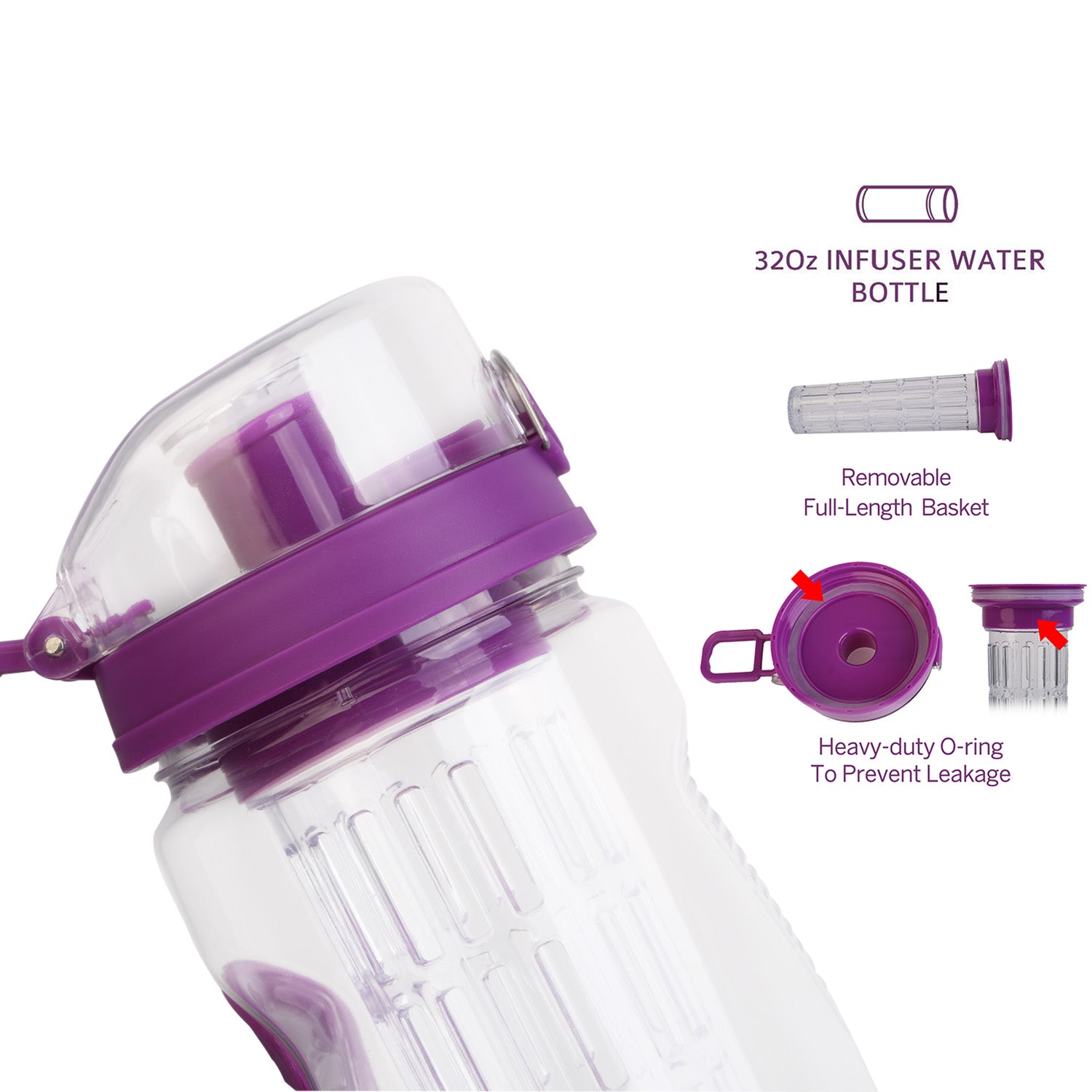 3 Color Options - 1Pc Fruit Infuser Water Bottle 32OZ Juice Shaker Sport With Flip Top Lid Anti-Slip Grips For Office Home Sport Running Walking Hiking