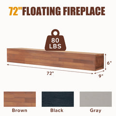 72" Rustic Wood Fireplace Mantel,Wall-Mounted & Floating Shelf For Home Decor
