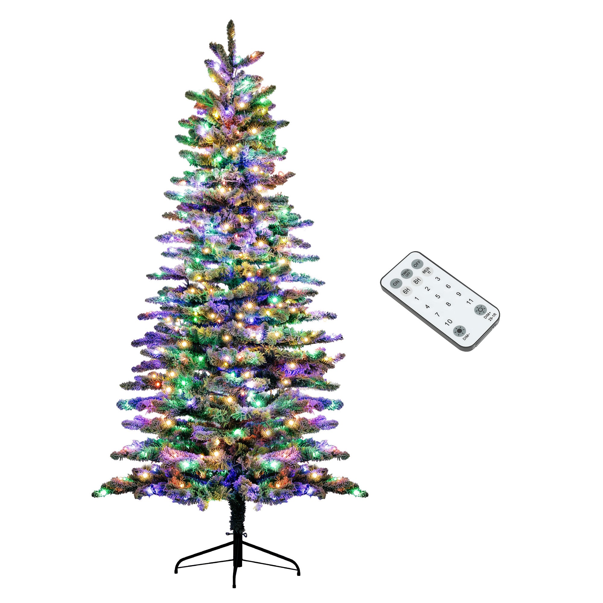 HOMCOM 7.5 Ft Pre-Lit Mountain Pine Artificial Christmas Tree, Snow Flocked Christmas Tree, Hinged Xmas Tree With 500 LED Lights And 1264 Branch Tips For Holiday Party Decoration, Green