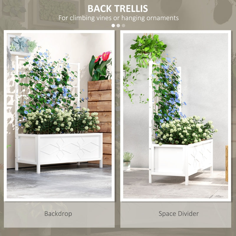 Outdoor Planter Box Galvanized Raised Garden Bed With Trellis For Climbing Vines