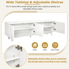 ON-TREND Graceful TV Stand With Arch Cabinets For TVs Up To 78'', Minimalist Entertainment Center With Solid Wood Legs, Practical Media Console With Adjustable Shelves For Living Room, White