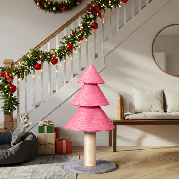 31.5in Christmas Tree Cat Scratcher, Cat Scratching Post For Indoor Cats, Large Sisal Cat Scratching Tree Cat Scratch Tower,-Pink