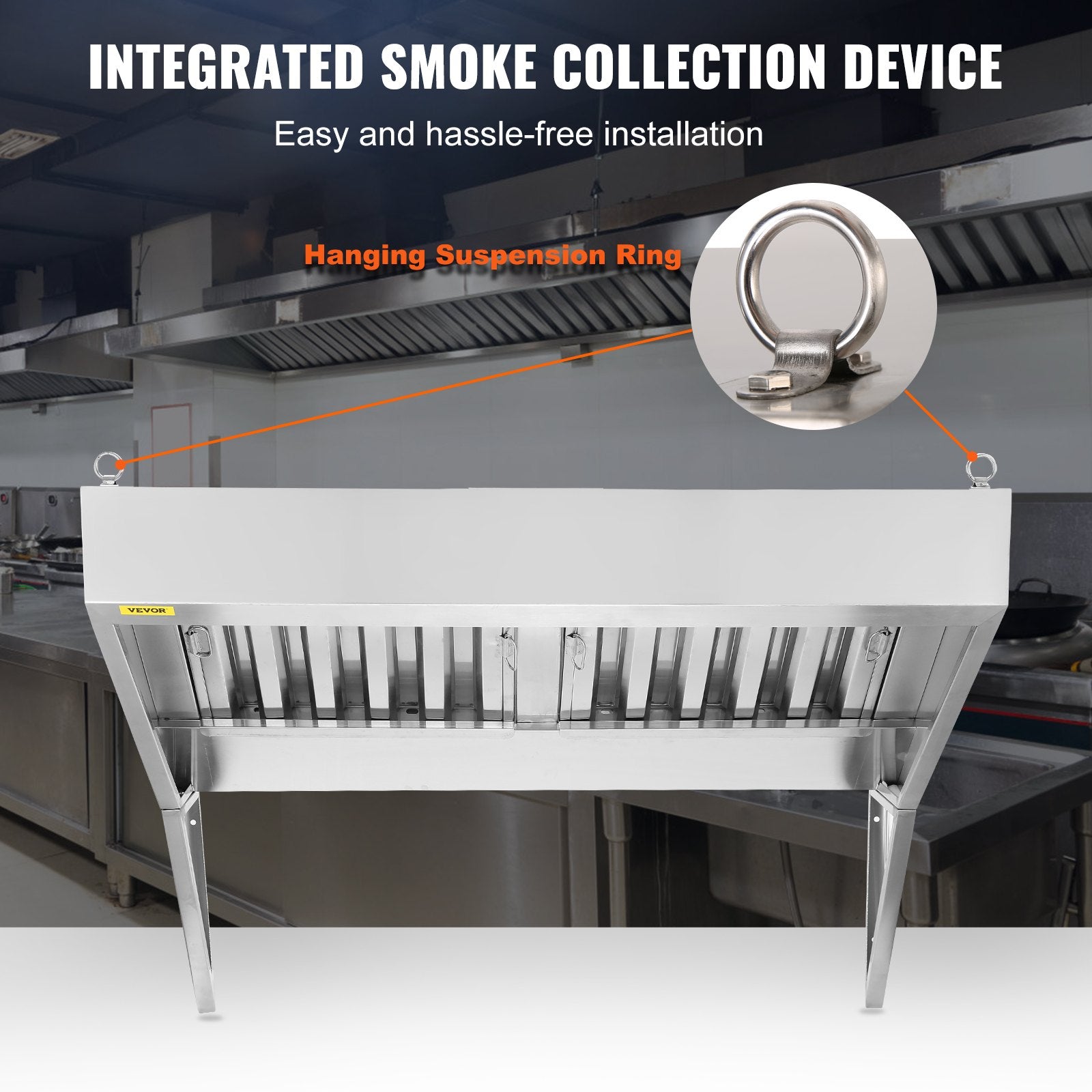 Commercial Exhaust Hood, 4FT Food Truck Hood Exhaust, 201 Stainless Steel Concession Trailer Hood With 2 Detachable U-shaped Grid Oil Filter Mesh, Rust Resistant Vent Hood For Kitchen Restaurant