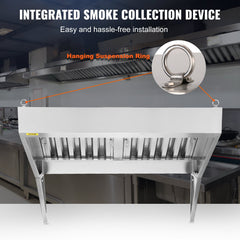 Commercial Exhaust Hood, 4FT Food Truck Hood Exhaust, 201 Stainless Steel Concession Trailer Hood With 2 Detachable U-shaped Grid Oil Filter Mesh, Rust Resistant Vent Hood For Kitchen Restaurant