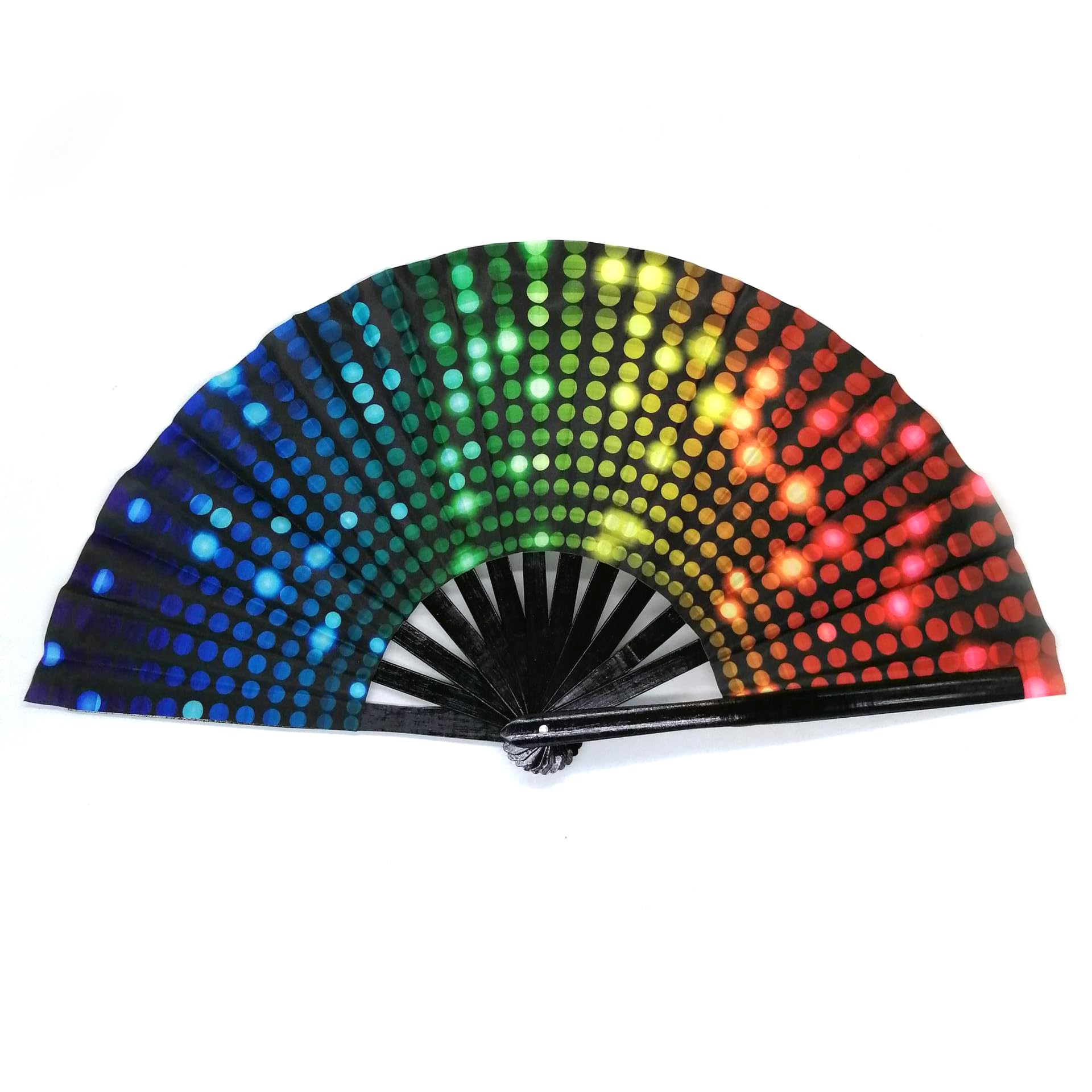 Folding Fan UV Glow Rave Bamboo Hand Fan Carnival Decoration Dancing Party Wedding Night Club Concert Tai Chi Kung Fu Large Polka Dots