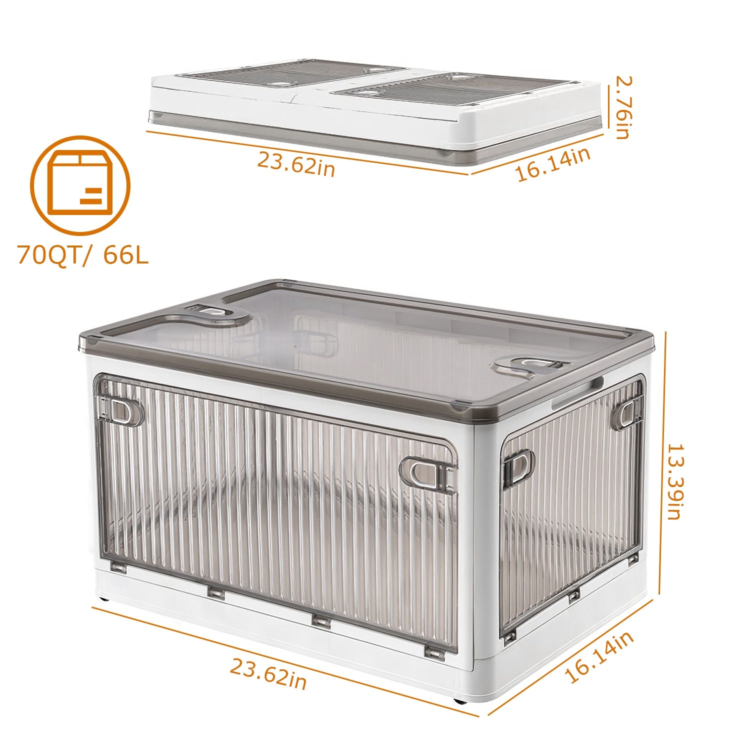1Pc 70QT 66L Foldable Storage Bins With Lid 4 Doors Collapsible Stackable Closet Organizer Containers With Lock 4Pcs Wheels