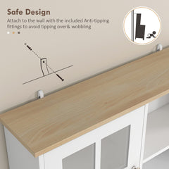 Kitchen Pantry Cabinet, 72" Freestanding Storage Cabinet with Hutch, Large Countertop, Glass Doors and Adjustable Shelves, Microwave Cabinet, Coffee Bar Cabinet for Dining Room, White