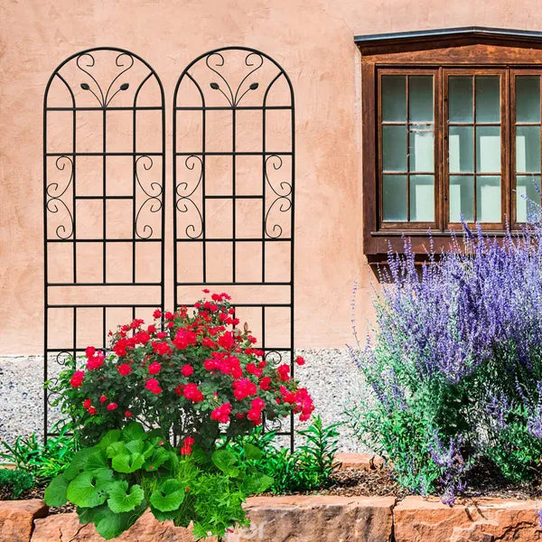 2 Pack Metal Garden Trellis 86.7" X 19.7" Rustproof Trellis For Climbing Plants Outdoor Flower Support Black