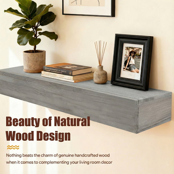 72" Rustic Wood Fireplace Mantel,Wall-Mounted & Floating Shelf For Home Decor