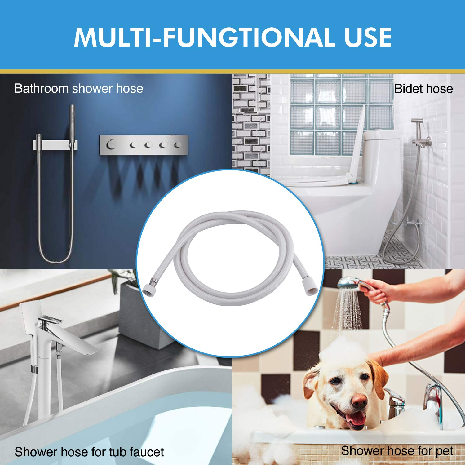 59 Inch Extra Long Smooth Handheld Shower Hose - Cannot Be Shipped On Weekends, Please Order With Caution