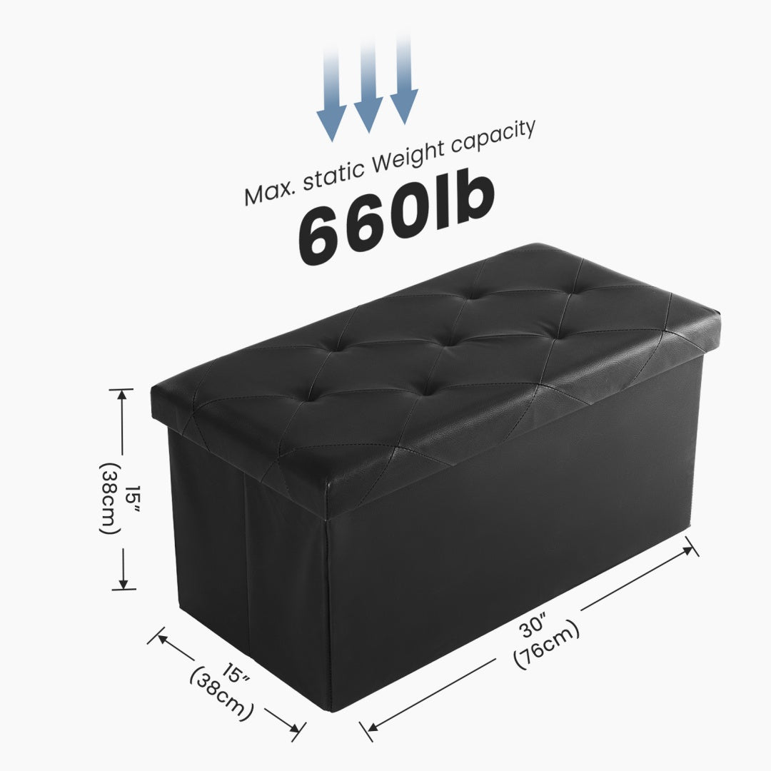 Foldable Storage Ottoman Bench 43in, Foot Rest Stool, Synthetic Leather Storage Chest With Thicker Foam Padded Seat For Entryway Living Room