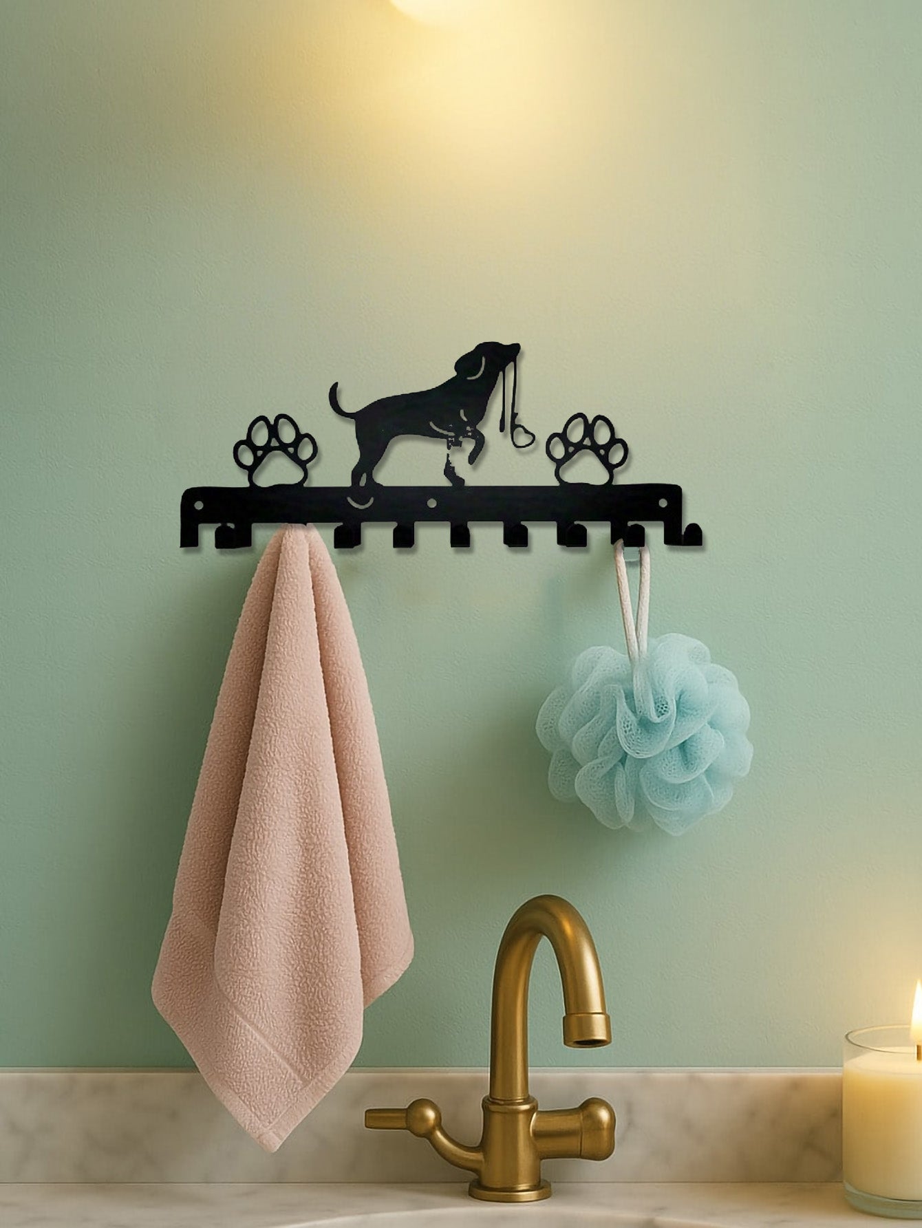 Farmhouse Style Dog Hooks Wall Decor - Rustic Wooden Coat Rack & Key Holder