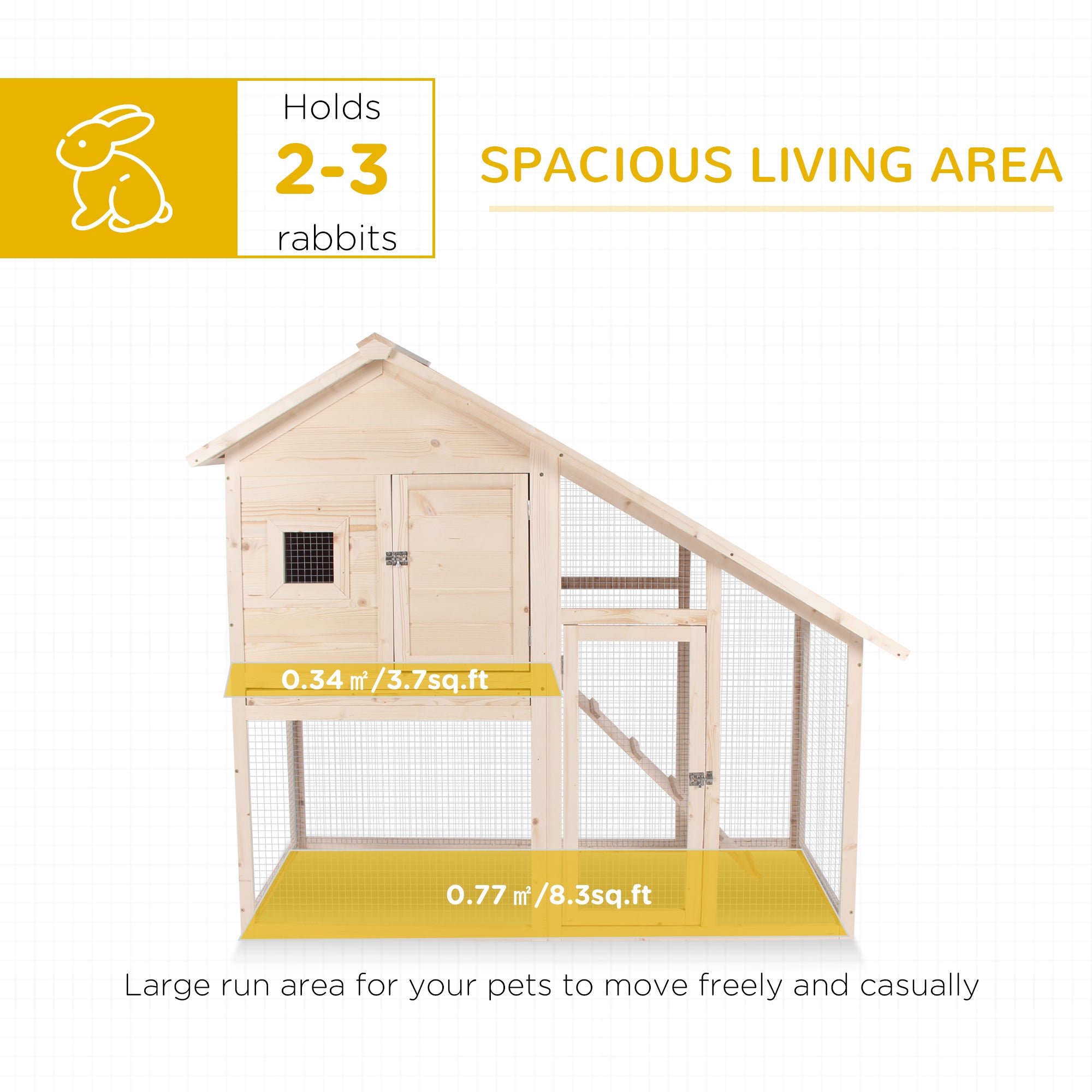 55" L 2-Tier Wooden Rabbit Hutch Bunny Cage