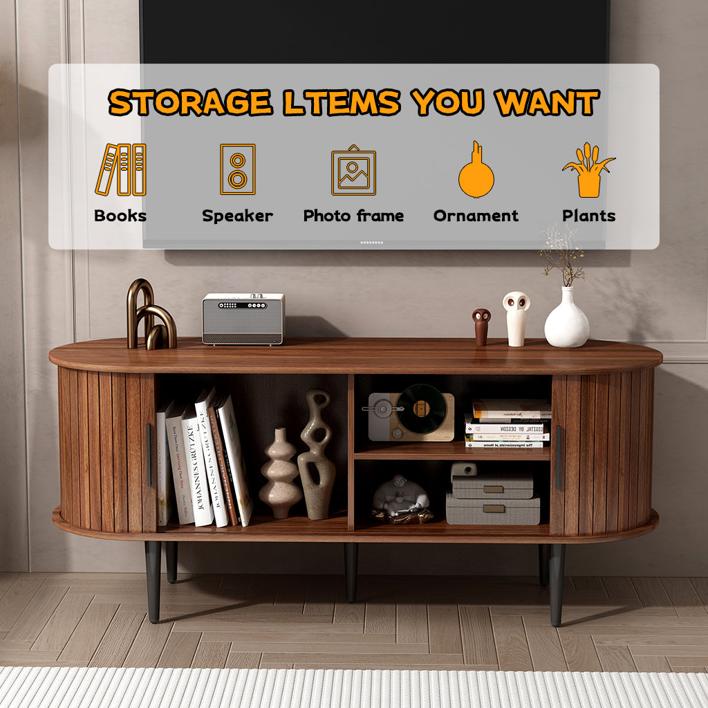 TV Stand, 47 Modern TV Console Table With Storage Compartment And Sliding Door, Gaming Entertainment Center With Cabinet For Living Room, Bedroom, Office Walnut