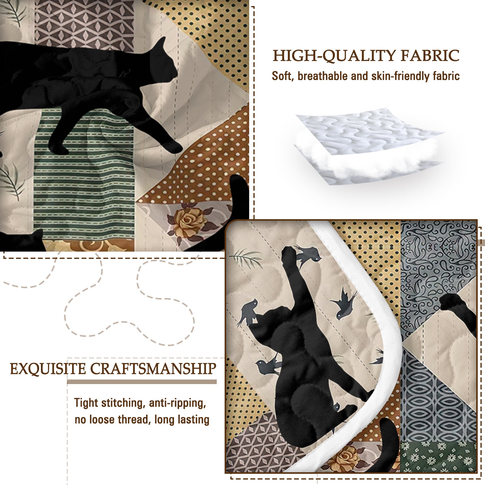 3pcs Of Black Cat Multi Posture Pattern Blanket Set All Season Bedding, 2 Pillowcases For Children, Teenagers, And Adults, Suitable For Bedrooms