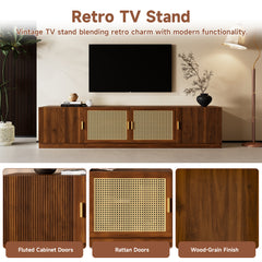 78 TV Stand For TVs Up To 85, TV Console For Living Room, Media Console With Rattan Doors, Adjustable Shelf TV Stand For Bedroom