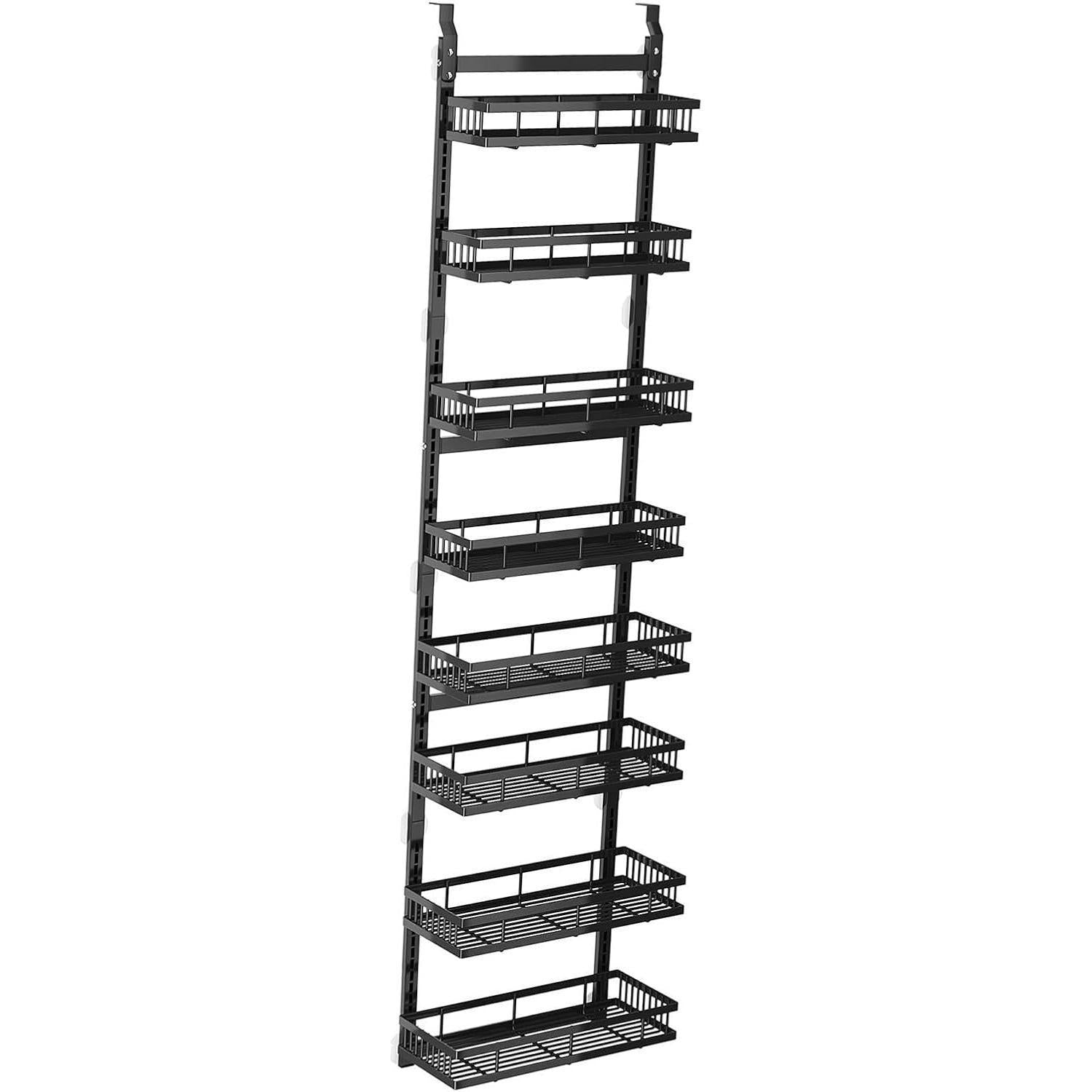 Behind-the-door Food Cabinet Storage Rack, Metal Hanging Spice Rack, Cabinet Door Storage Rack With Adjustable Basket, Kitchen Wall-mounted Spice Rack.
