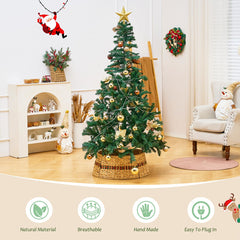Handcrafted Woven Hyacinth Wicker Christmas Tree Collar - Rattan Xmas Tree Skirt & Stand Base Cover (XmasRibbon, 24 In)