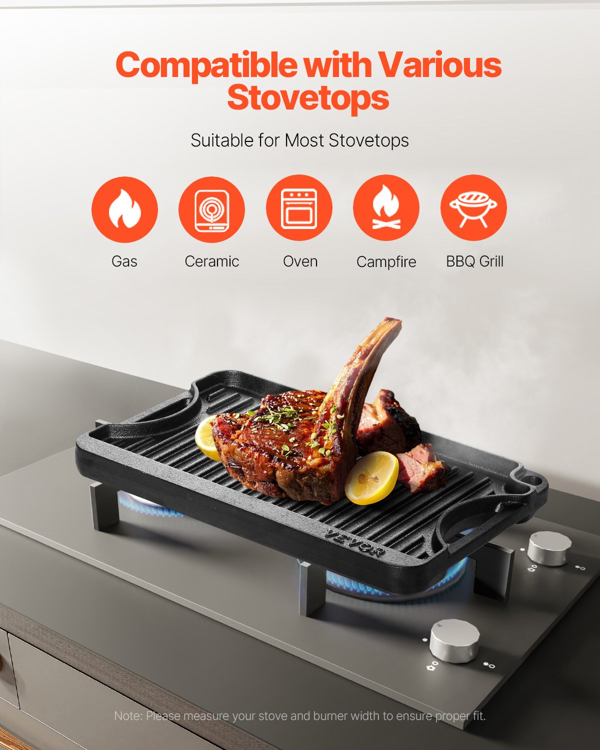 14x8.5 Inch Reversible Grill Griddle Pre-Seasoned BBQ Pan Cast Iron Black