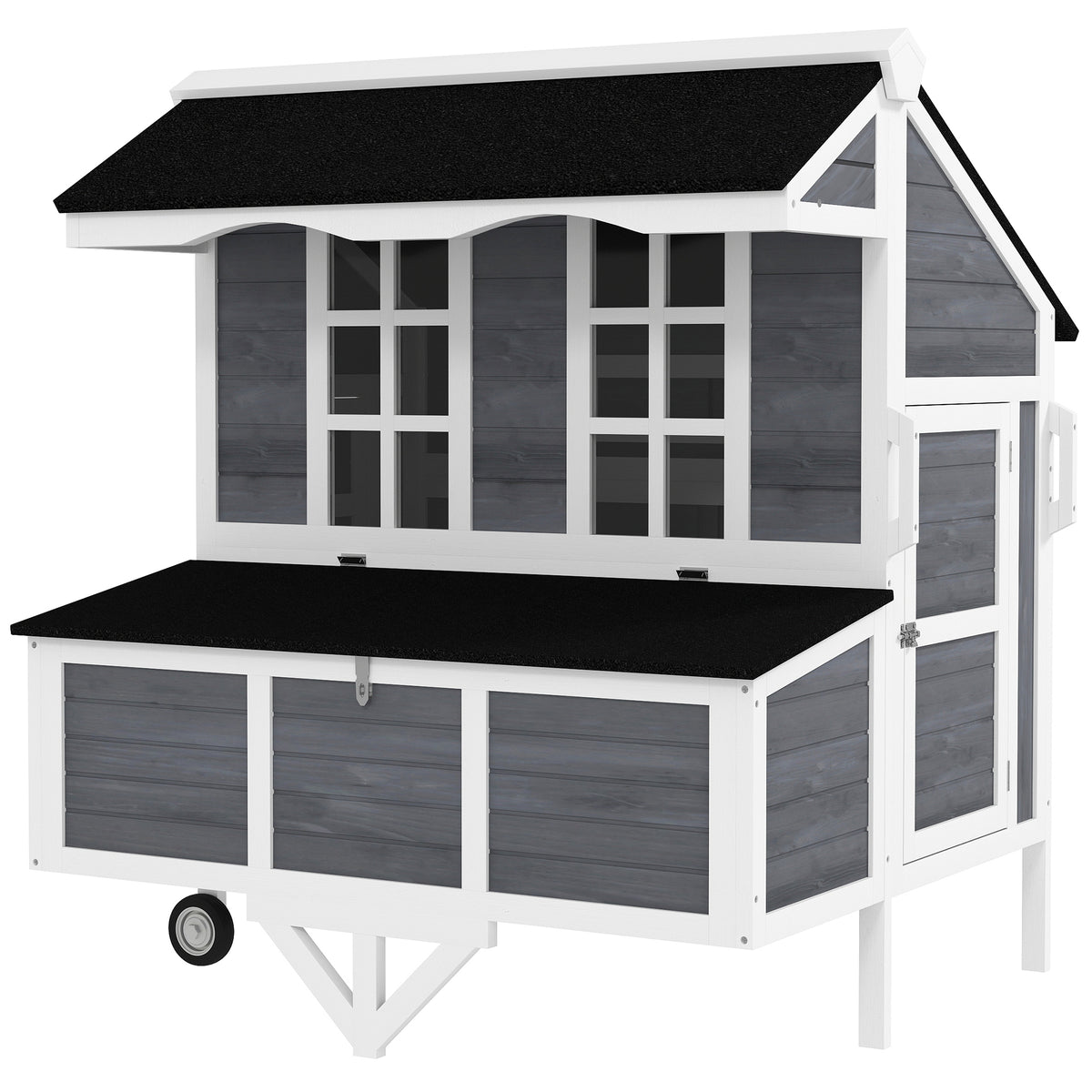 43" Chicken Coop with Wheels, Chicken Tractor with Nesting Box, Windows, Pull-out Tray, Perches, for 2-4 Hens, Gray