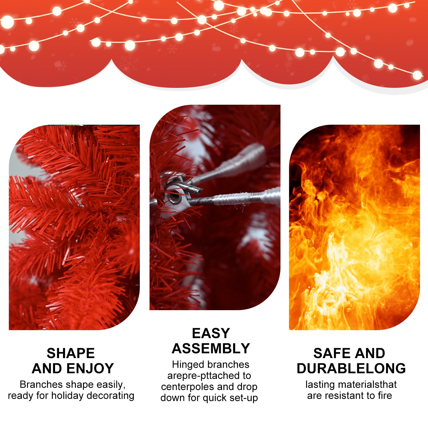 Artificial 6ft Red Christmas Tree With 804 PVC Branch Tips, Hinged Premium & Foldable Base For Indoor Holiday Decorating,Banned Platforms Temu
