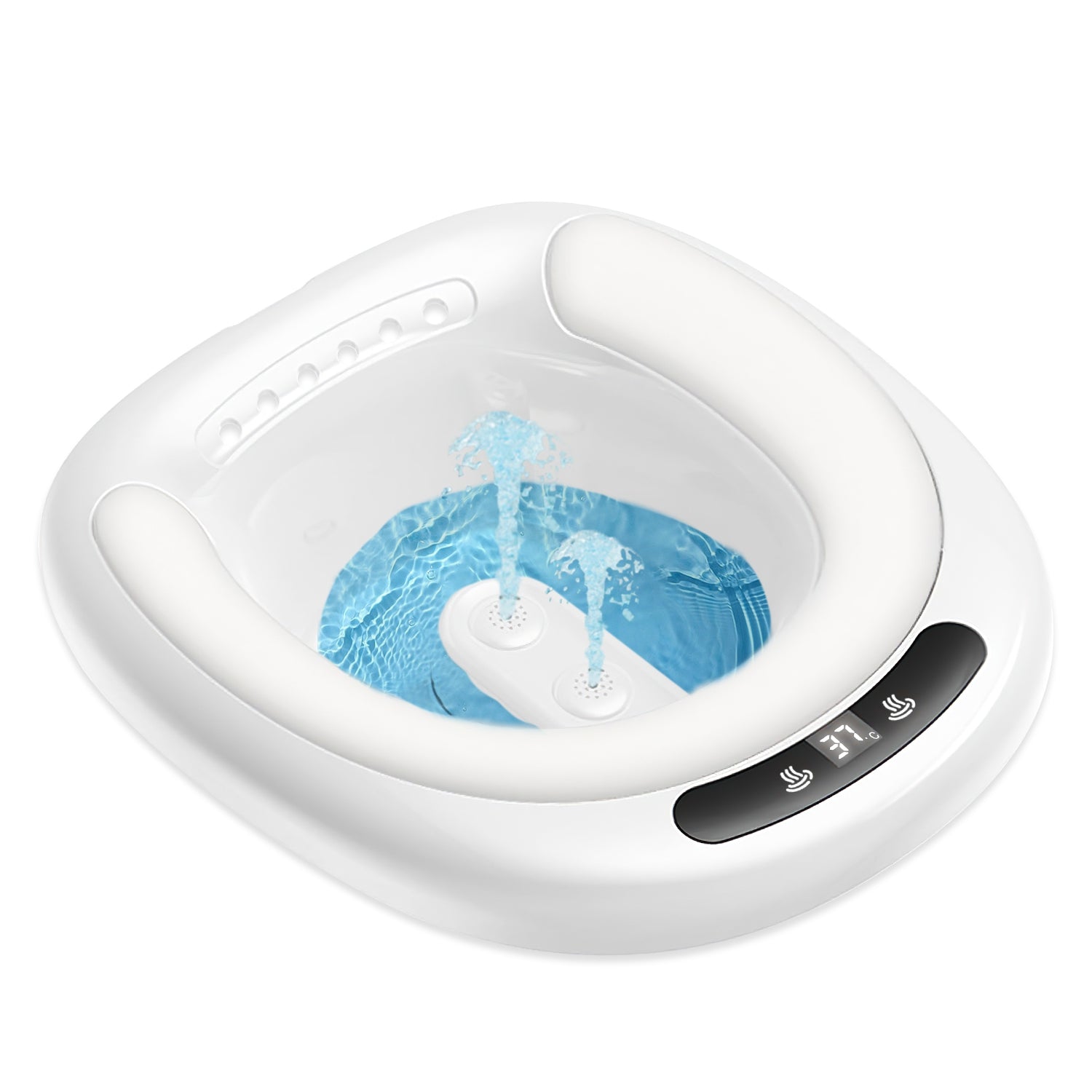 1Pc Electric Sitz Bath Tub Sits Bath Soak Pan Salts Bowl Postpartum Care Basin For Toilet Seat With Dual Nozzles 3-Level Water Flow Water Temperature Display 1800mAh Battery For Women Men