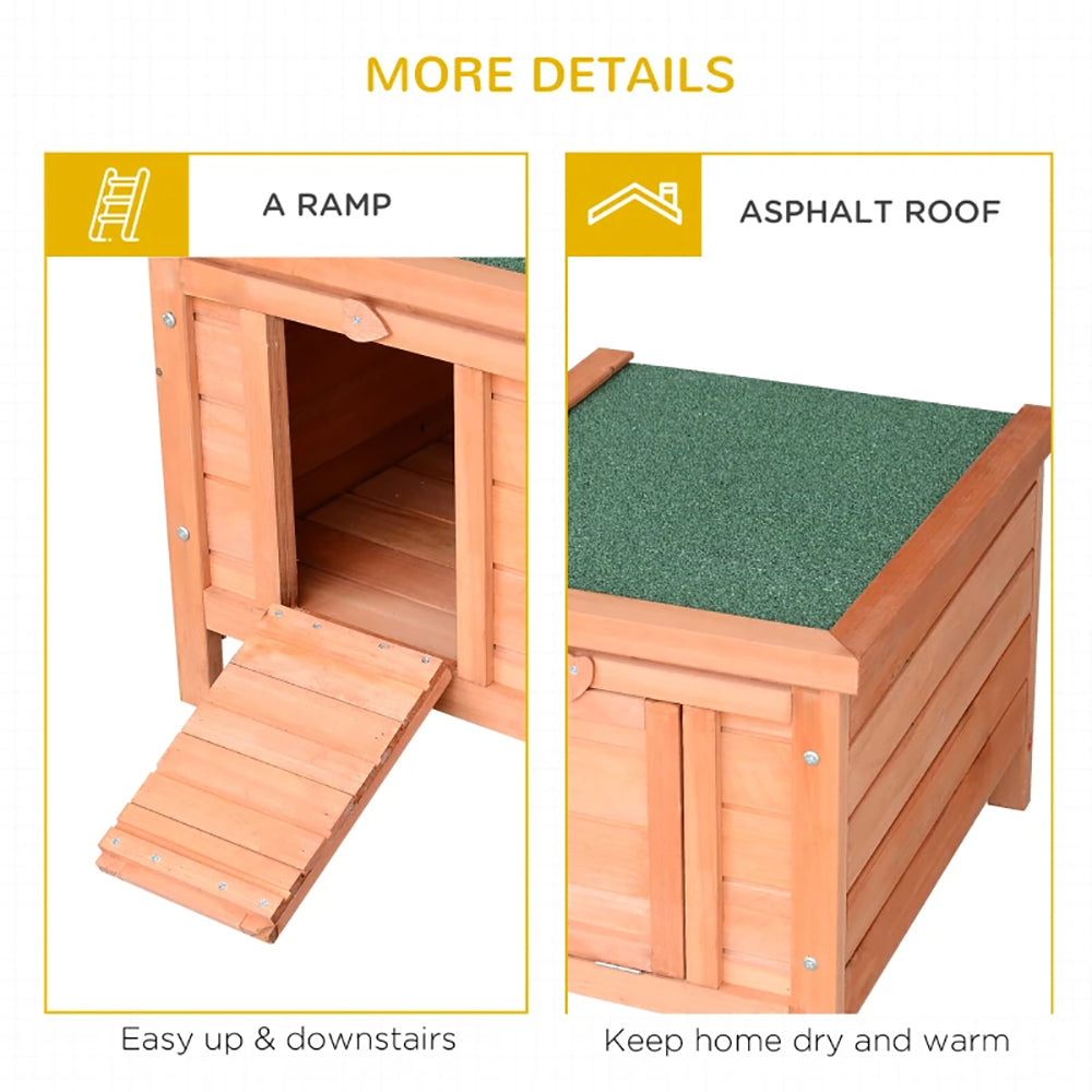 Small Wooden Rabbit Hutch Bunny Cage Guinea Pig Cage Duck House Dog House With Openable & Waterproof Roof, For Rabbits, Chickens, Ducks, Natural
