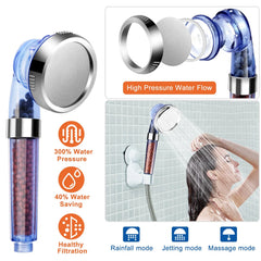 Ionic Filtration Shower Head High Pressure 3 Mode Stone Water Saving Bath Handheld Shower