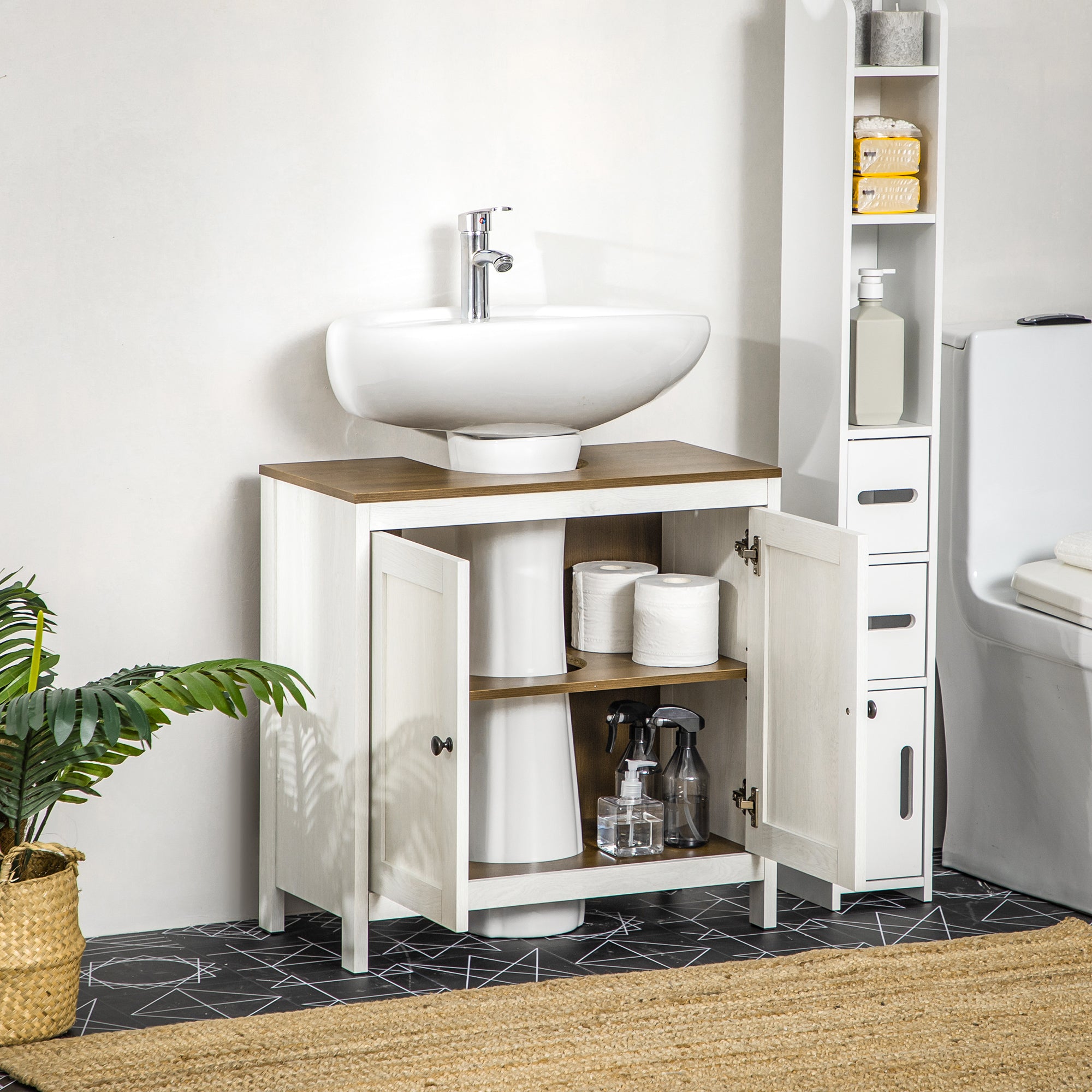 Bathroom Sink Cabinet, Freestanding Under Sink Cabinet Adjustable Shelf
