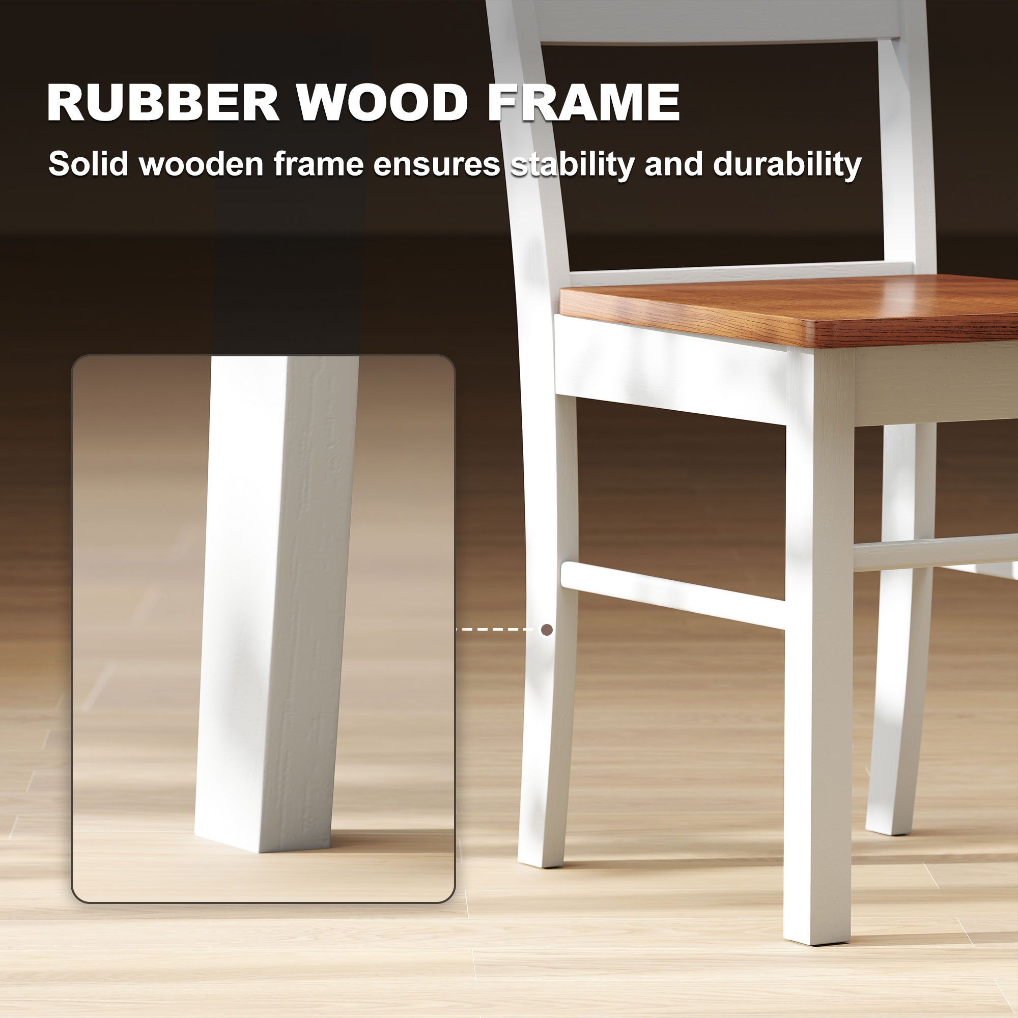 Farmhouse Dining Table Chairs, Set of 2 Rubber Wood Kitchen Table Chairs with Open Back for Living Room, Light Gray