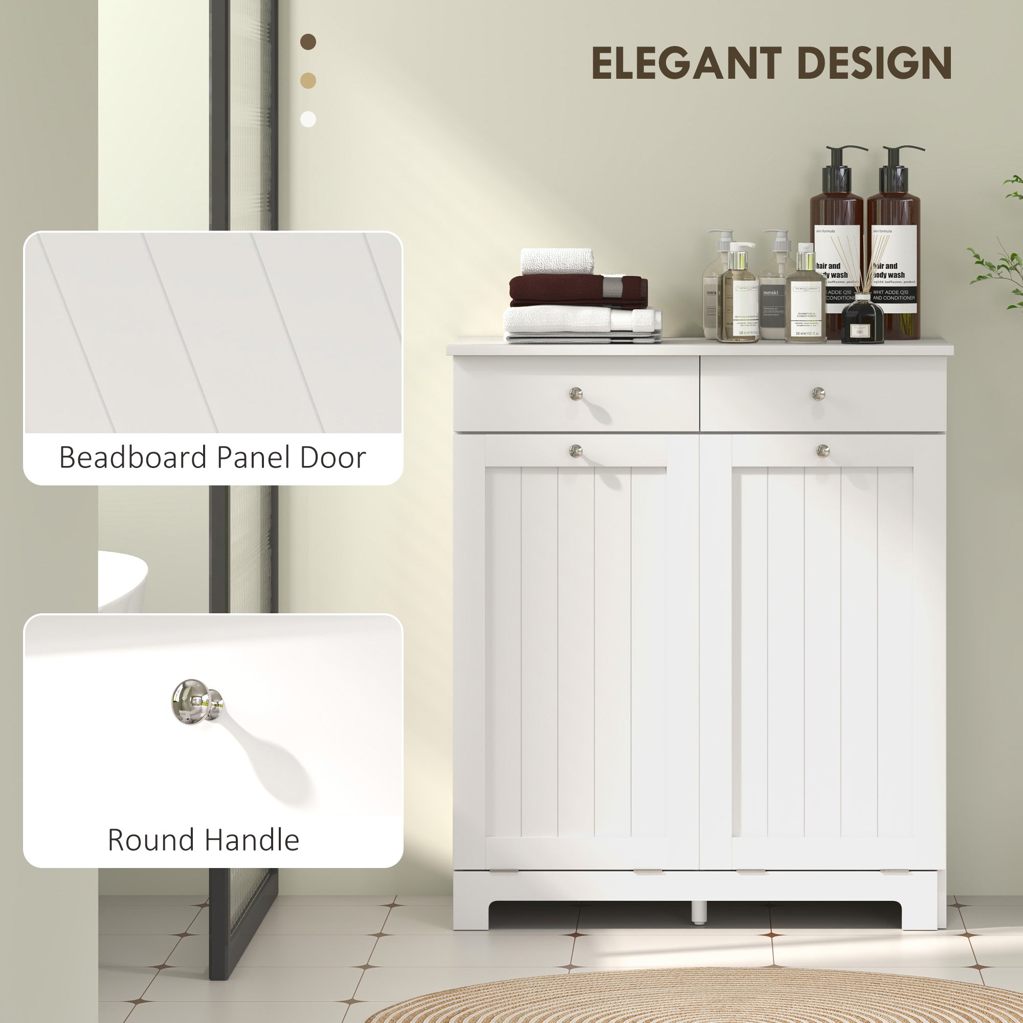 Laundry Hamper Cabinet, Laundry Cabinet with 2 Tilt Out Laundry Baskets and 2 Drawers, White