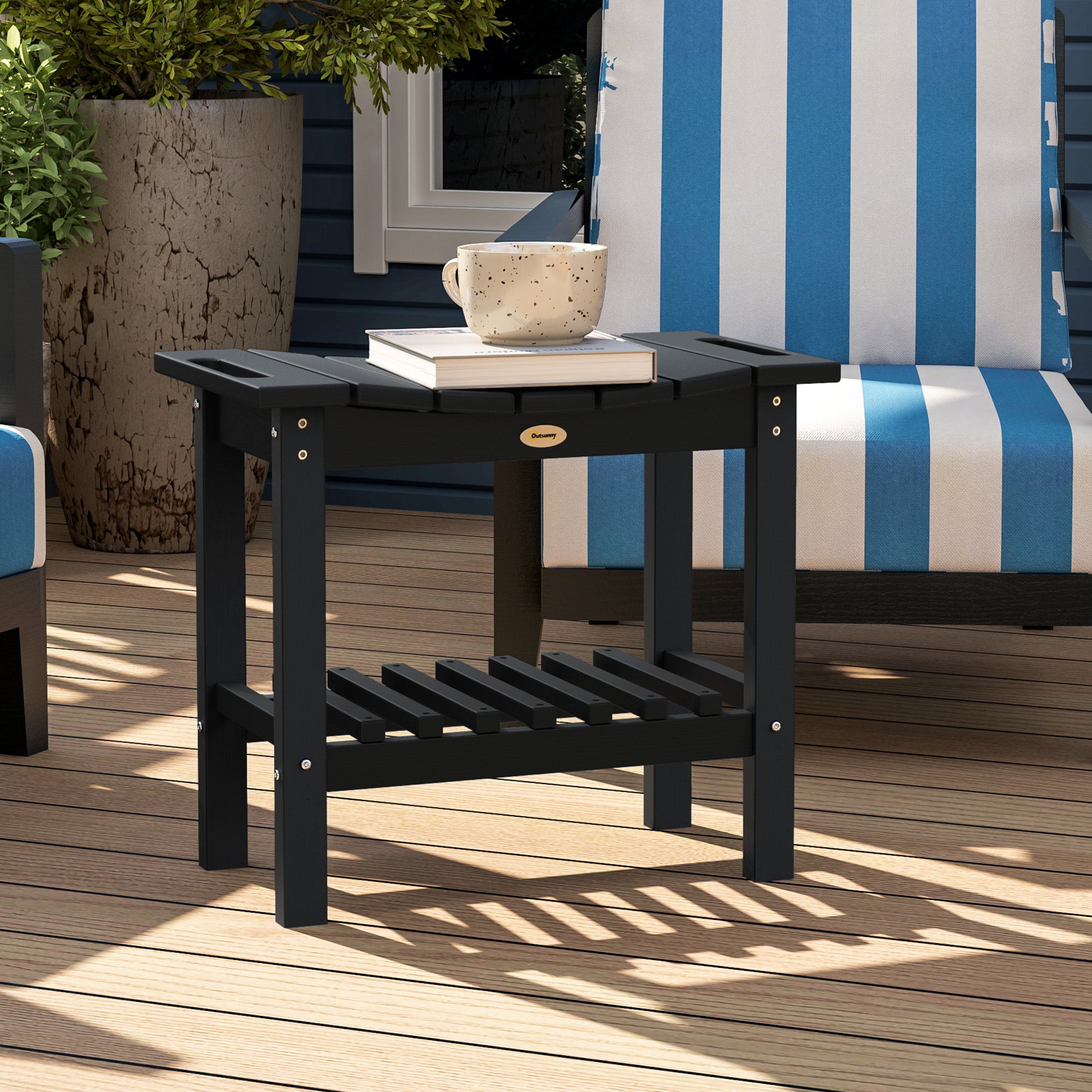 HDPE Shower Bench, Waterproof Shower Stool with Handle, Storage Shelf, Non-Slip Pads for Indoor Outdoor, Black