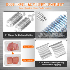 Commercial Meat Tenderizer, Heavy Duty Stainless Steel Meat Tenderizer Machine, Quick And Easy Manual Operation Kitchen Tool, 5.8' Feed Port For Beef, Turkey, Chicken, Pork, Steak, And Fish