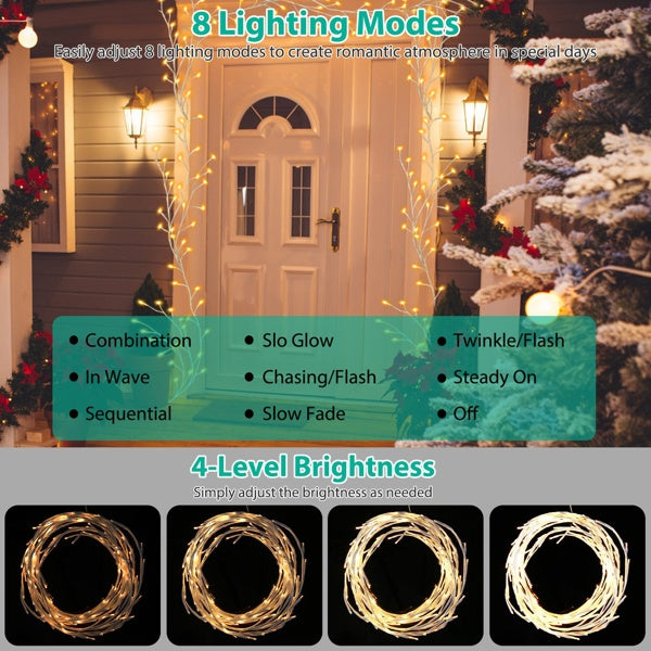Lighted Birch Garland, 7.87ft 144 LED Warm White Lights With 8 Modes, Remote & Timer, IP45 Waterproof Flexible Branches For Home Decor