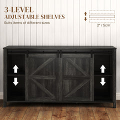 60" Buffet Cabinet, Farmhouse Sideboard with Sliding Barn Doors, Drawers and Adjustable Shelves, Distressed Dark Gray