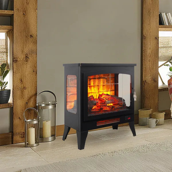 21 InchThree-sided Freestanding Electric Fireplace Stove Heater With 3D Flame Effect With Remote Control--Self-pickup Is Not Supported