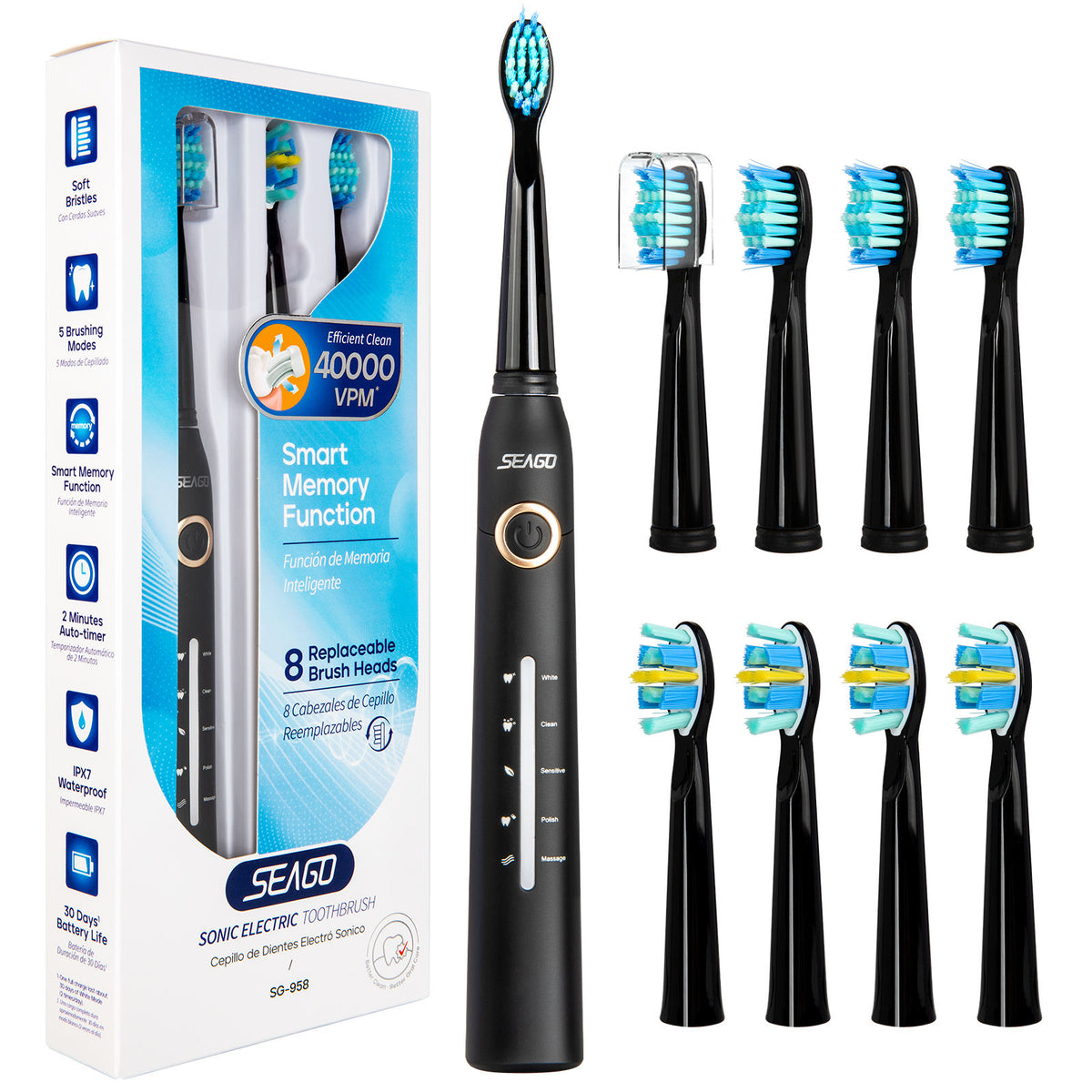 SEAGO Manufacturer SG958 Teeth Whitening Oral Care 5 Cleaning Modes Rechargeable Power  Electric Toothbrushes For Gifts