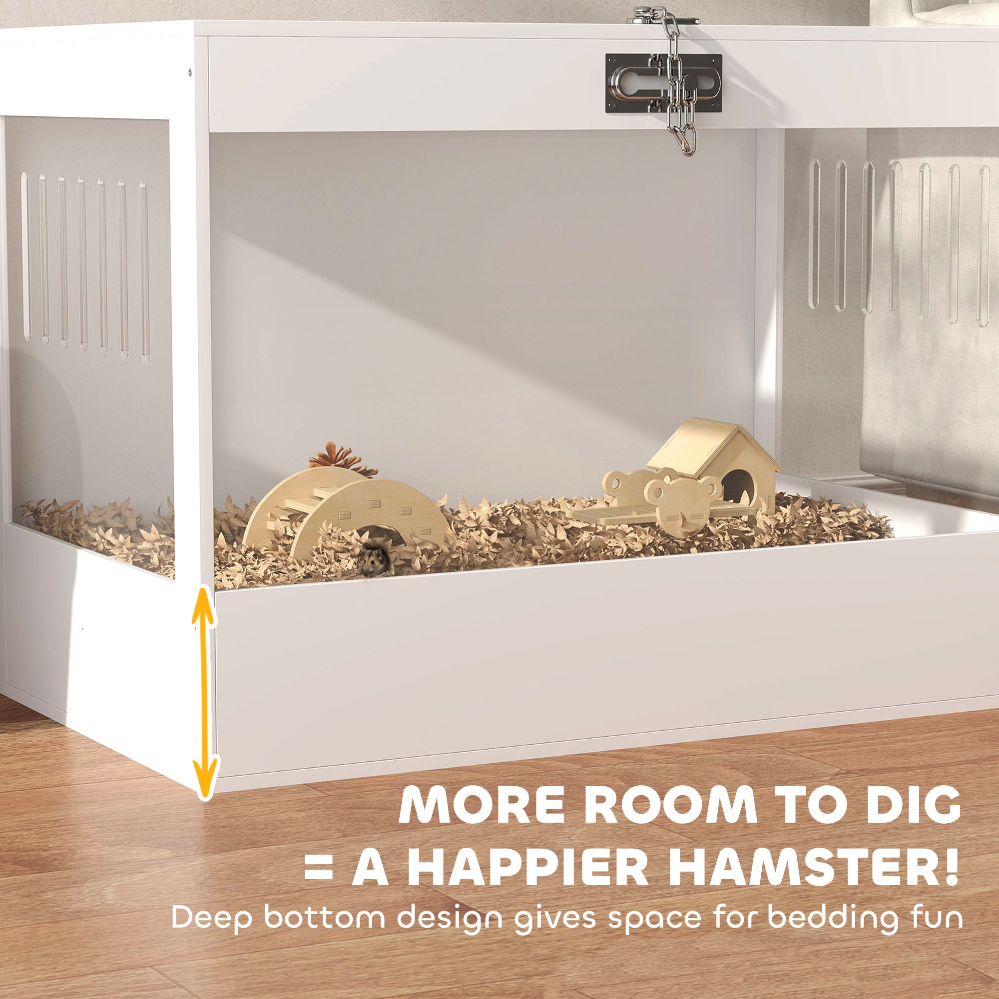 Hamster Cage with Openable Top & Lock, Hut, Transparent Acrylic Panels, Accessories, for Dwarf Hamster Gerbil, White