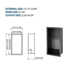 13 X 7in Stainless Steel Shower Niche - Gunmetal Black, Waterproof, Easy Installation, Corrosion-Resistant