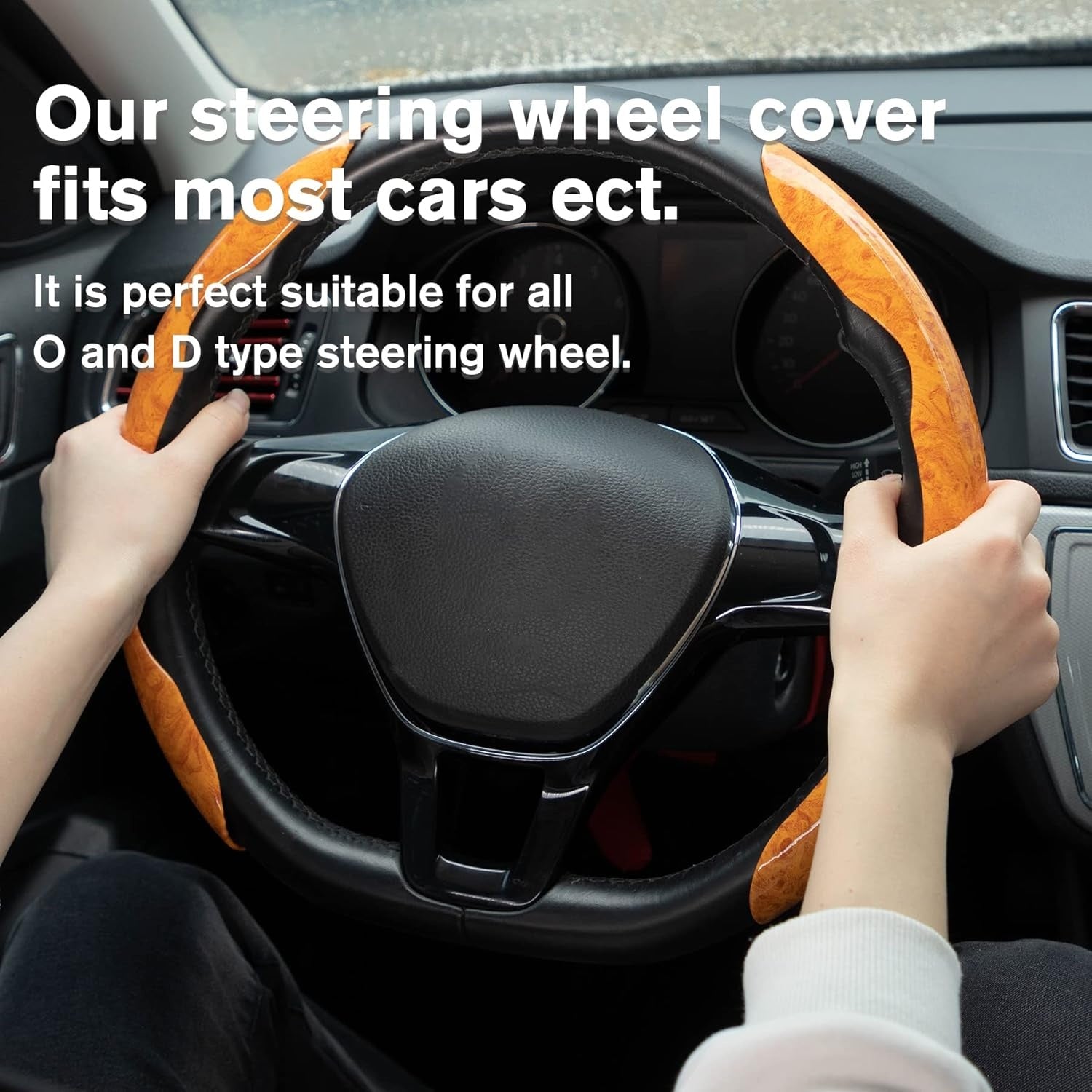 Car Wood Grain Steering Wheel Cover Car Interior Accessories 3PCS Segmented Butterfly Design Universal 99 Percent Vehicle Wheel Cover Protector