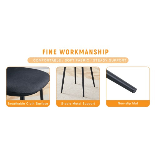 Luxury Simple Chair - Set Of 4 BLACK Linen-Cotton Material High Resilience Dining Chair With Metal Black Leg.Integral Metal Leg Architecture,Suitable For Various Interior Decoration Styles.