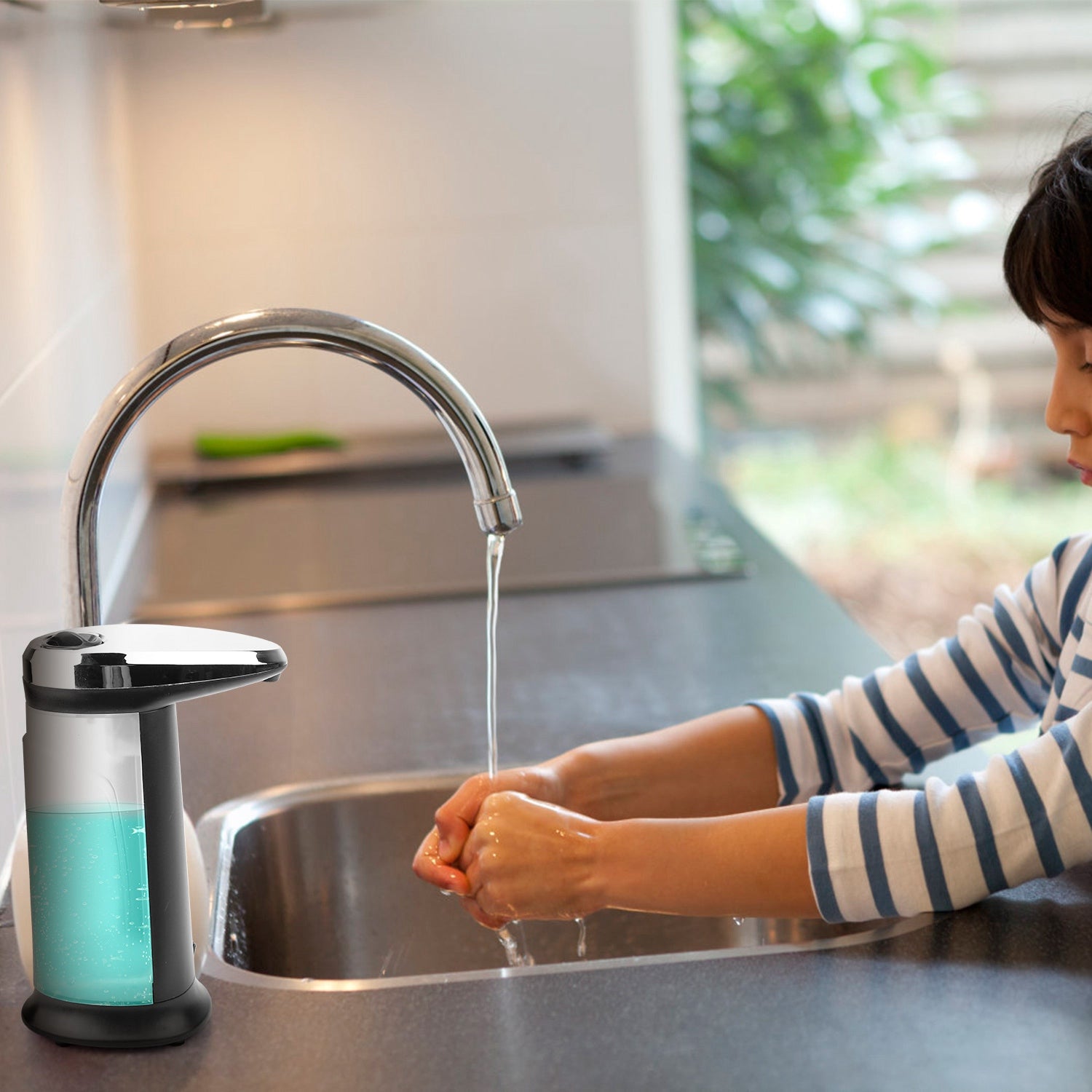 1Pc Automatic Soap Dispenser 400ML 16.9OZ Anti-slip Sensor Refillable Hand Gel Desktop Dispenser 2 Drop Volume Adjustment