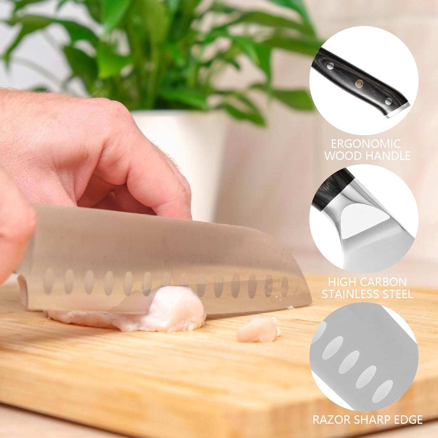 Professional Chef Knife 8 Inch, Santoku Knife 7 Inch High Carbon Steel Chef Knife Japanese Knife, Full Tang Wood Handle Kitchen Knife