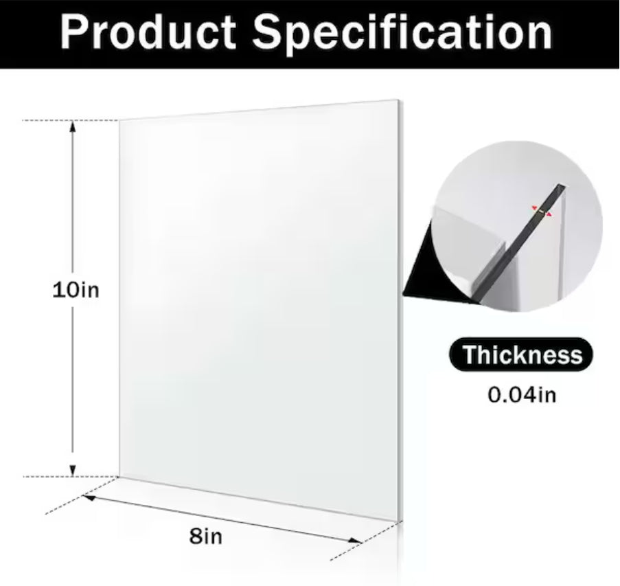 Clear Acrylic Sheet,0.04in,8x10in,12pack