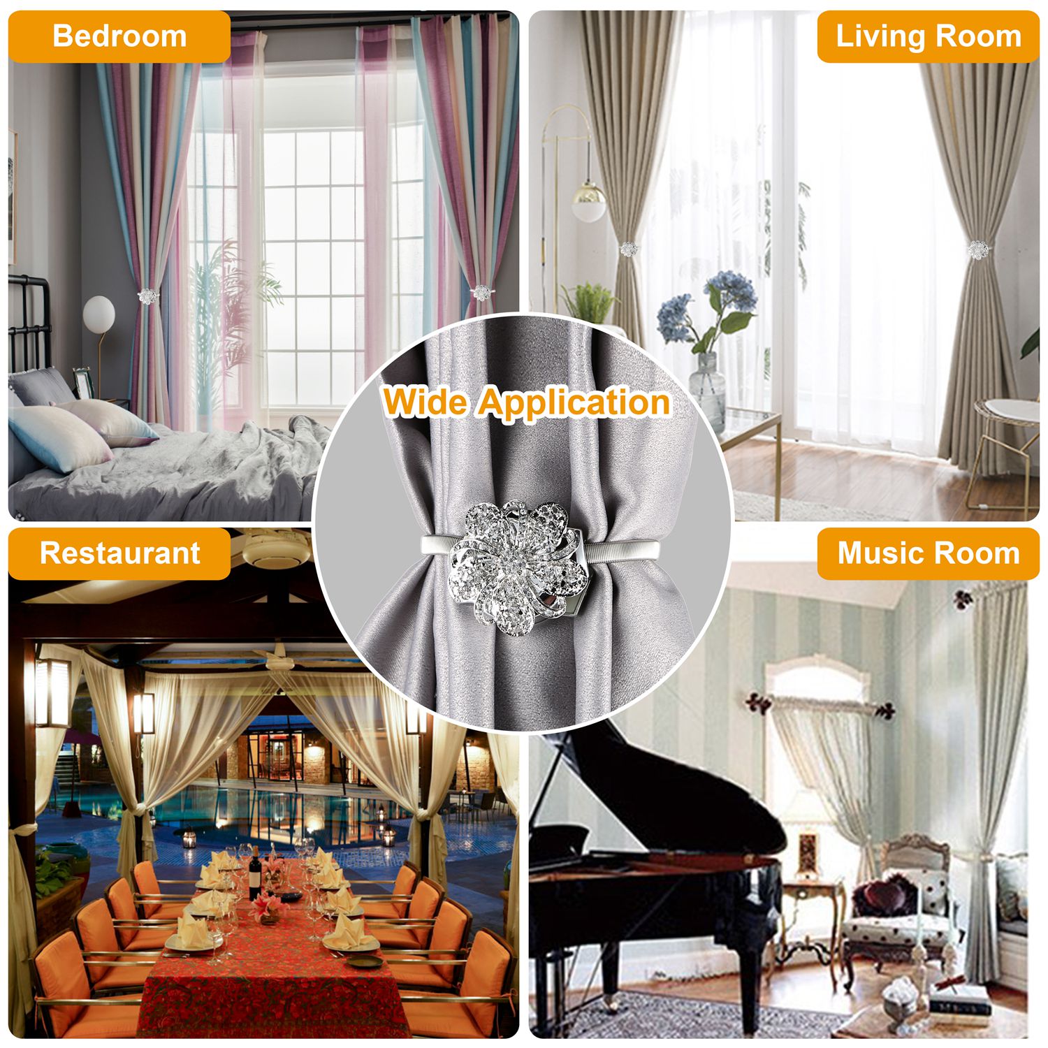 2 Packs Magnetic Curtain Tiebacks Extendable Floral Drape Holder Decorative Window Hangings Clip For Living Room Restaurant Apartment