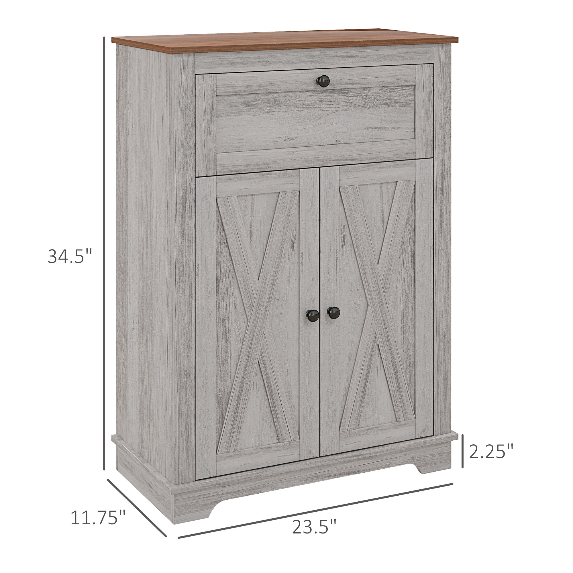 Farmhouse Sideboard Storage Cabinet with Doors and Drawer for Kitchen, Living room, 23.5"x11.75"x34.5", Light Gray