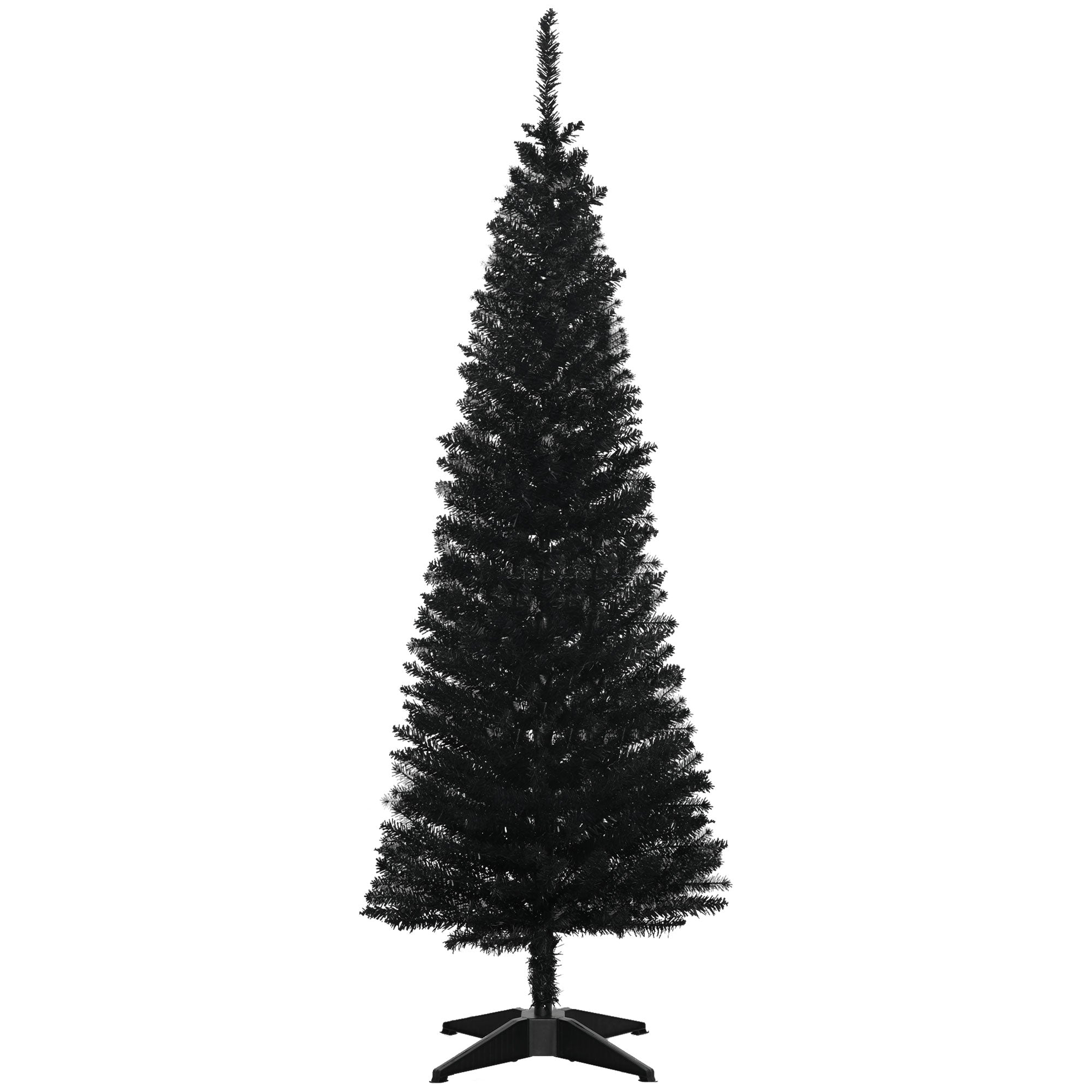 5' Artificial Pencil Christmas Tree, Slim Xmas Tree with 294 Realistic Branch Tips and Plastic Stand, Black